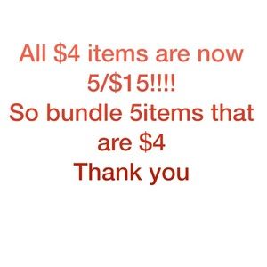 All $4 items are 5/$15